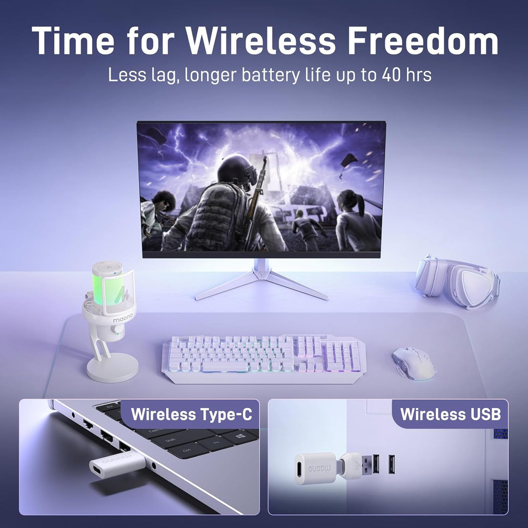 MAONO - Micrófono inalámbrico para PC, micrófono USB para juegos y...
