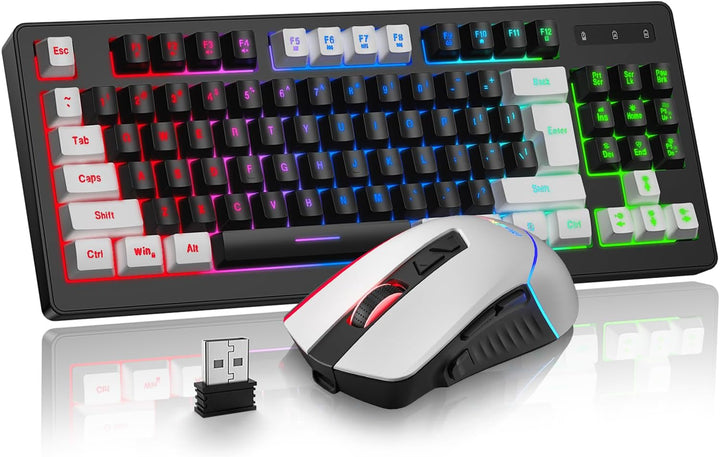 BlueFinger Combo de teclado y mouse inalámbricos para juegos, bater...
