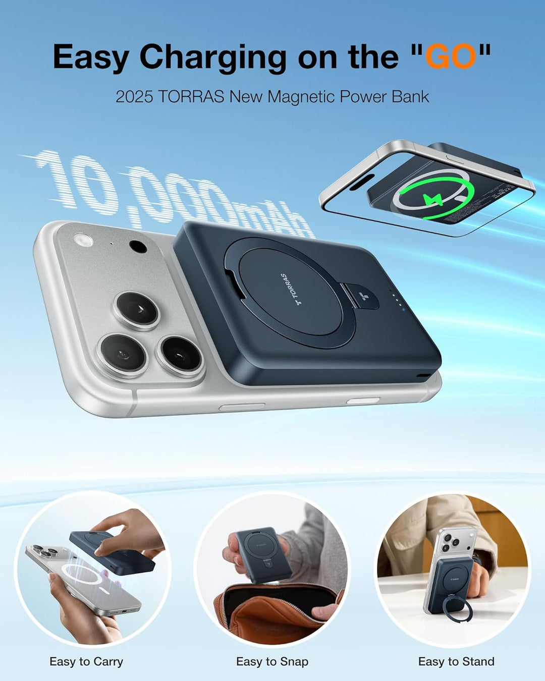 TORRAS EasyGo - Cargador portátil magnético de 10000 mAh para iPhon...
