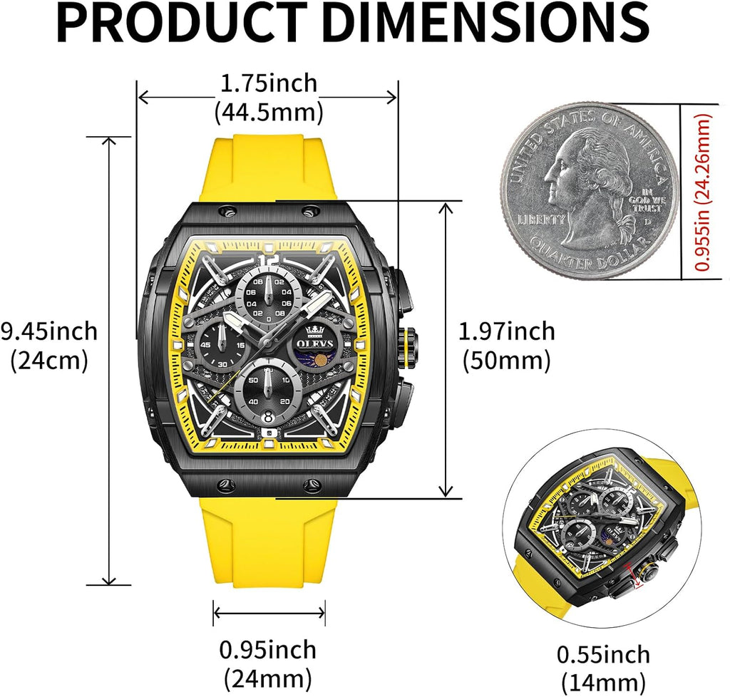 OLEVS Relojes para Hombre Casual Lujo Cara Grande Cronógrafo Multifuncional Relojes de Hombre Correa de Silicona/Nylon Duradera 3 ATM Resistente al Agua Reloj de Hombre Fecha Fase Lunar Reloj
