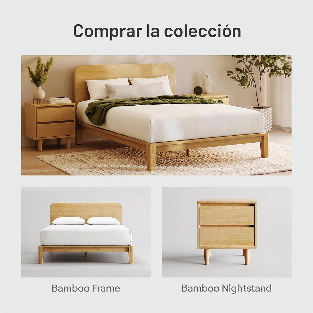Nectar Mesita de noche de bambú, natural, 23" de altura, carpintería