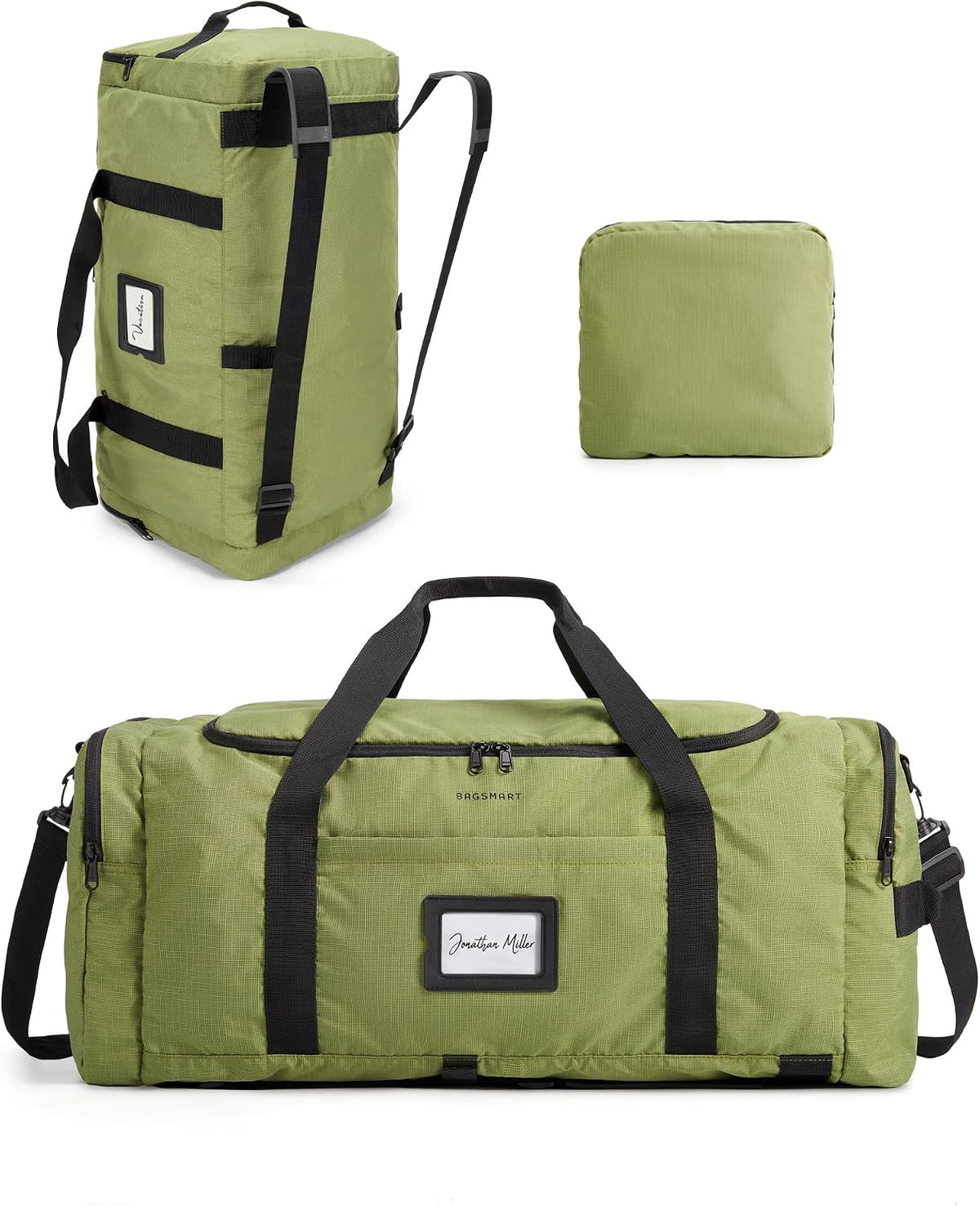 BAGSAMRT - Bolsa de lona plegable para viajes, bolsa de viaje para hombres, mochila de viaje 4 en 1, bolsa de transporte para fin de semana, Verde