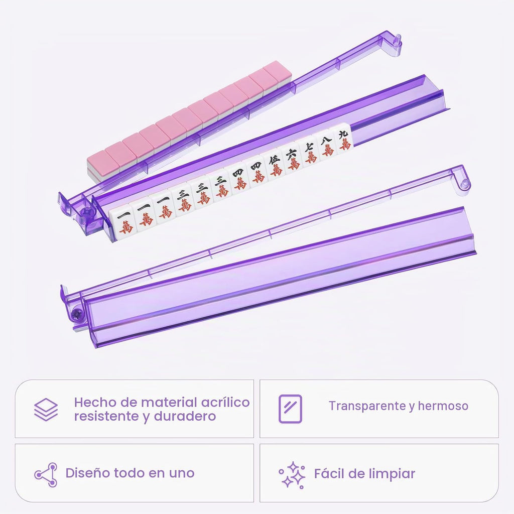 Soportes Premium Transparentes para Mahjong con Empujadores, Paquete de 4 Soportes Antideslizantes de Acrílico