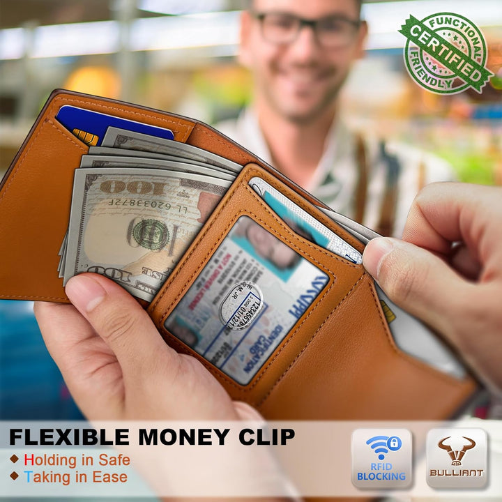BULLIANT Billetera de cuero para hombre, tarjetero con clip para di...