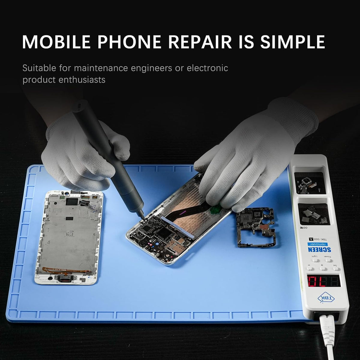 TBK Almohadilla térmica 568A compatible con iPad iPhone Smartphone Alfombrilla térmica para teléfono celular, tableta y herramienta de reparación de separador de pantalla LCD (azul)