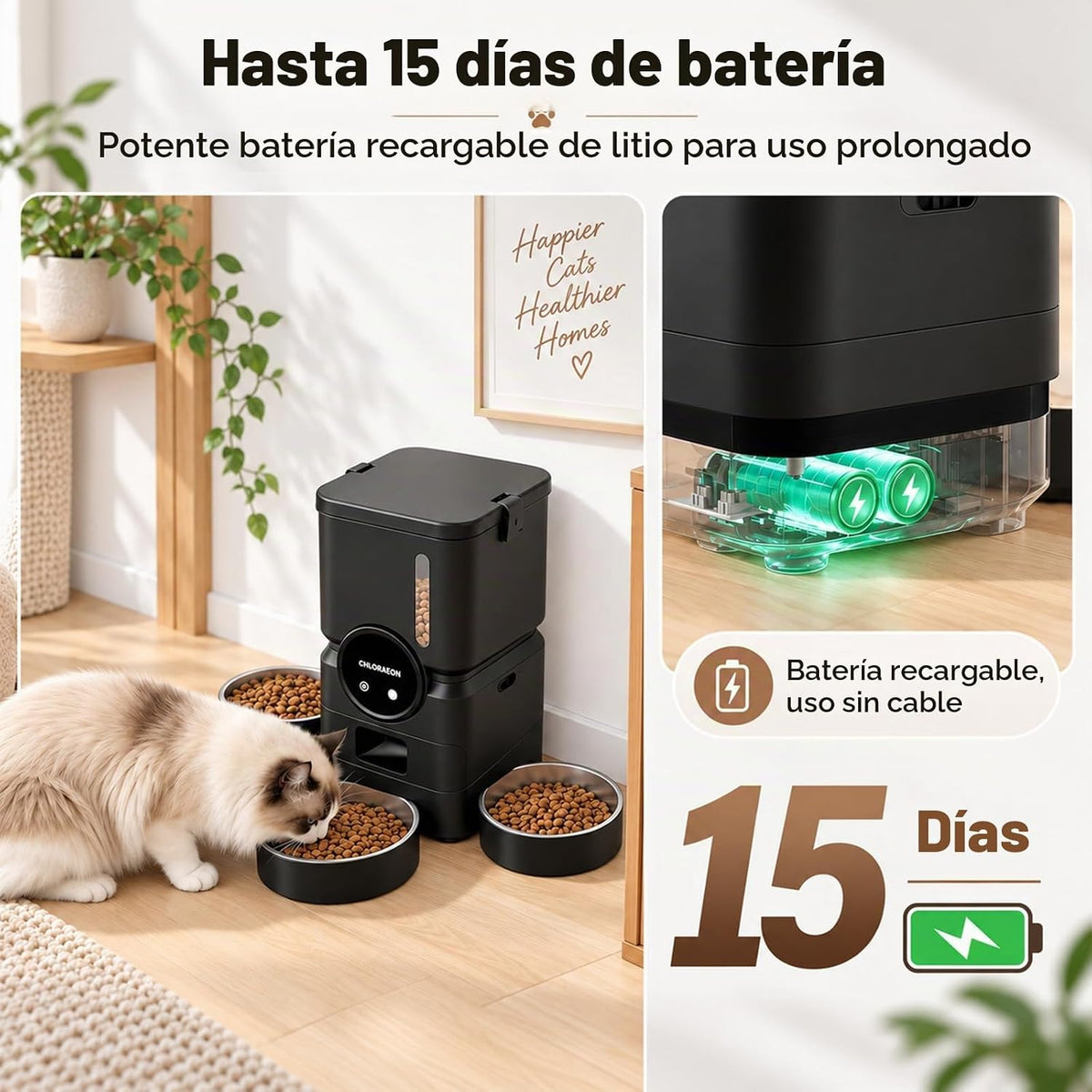 Alimentador automático para gatos para 3 gatos, dispensador de alimentación