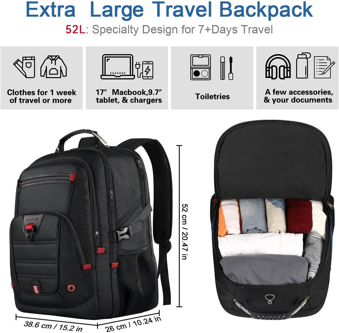 Z-MGKISS - Mochila de viaje extra grande, 52L, TSA, 17.3 pulgadas,...