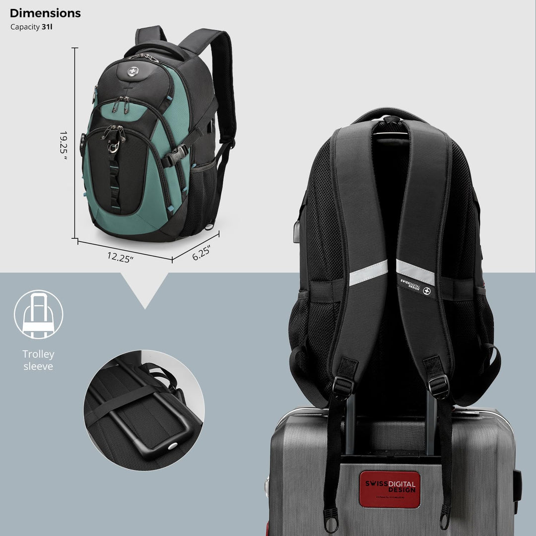 swissdigital Mochila para portátil de viaje de negocios, para hombr...