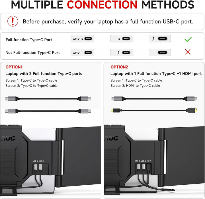 AOC Extensor de pantalla para laptop de 14 pulgadas, monitor portát...