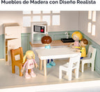 Casa de muñecas de madera para niños, juego de casa de muñecas de juguete de estilo moderno de 6 habitaciones