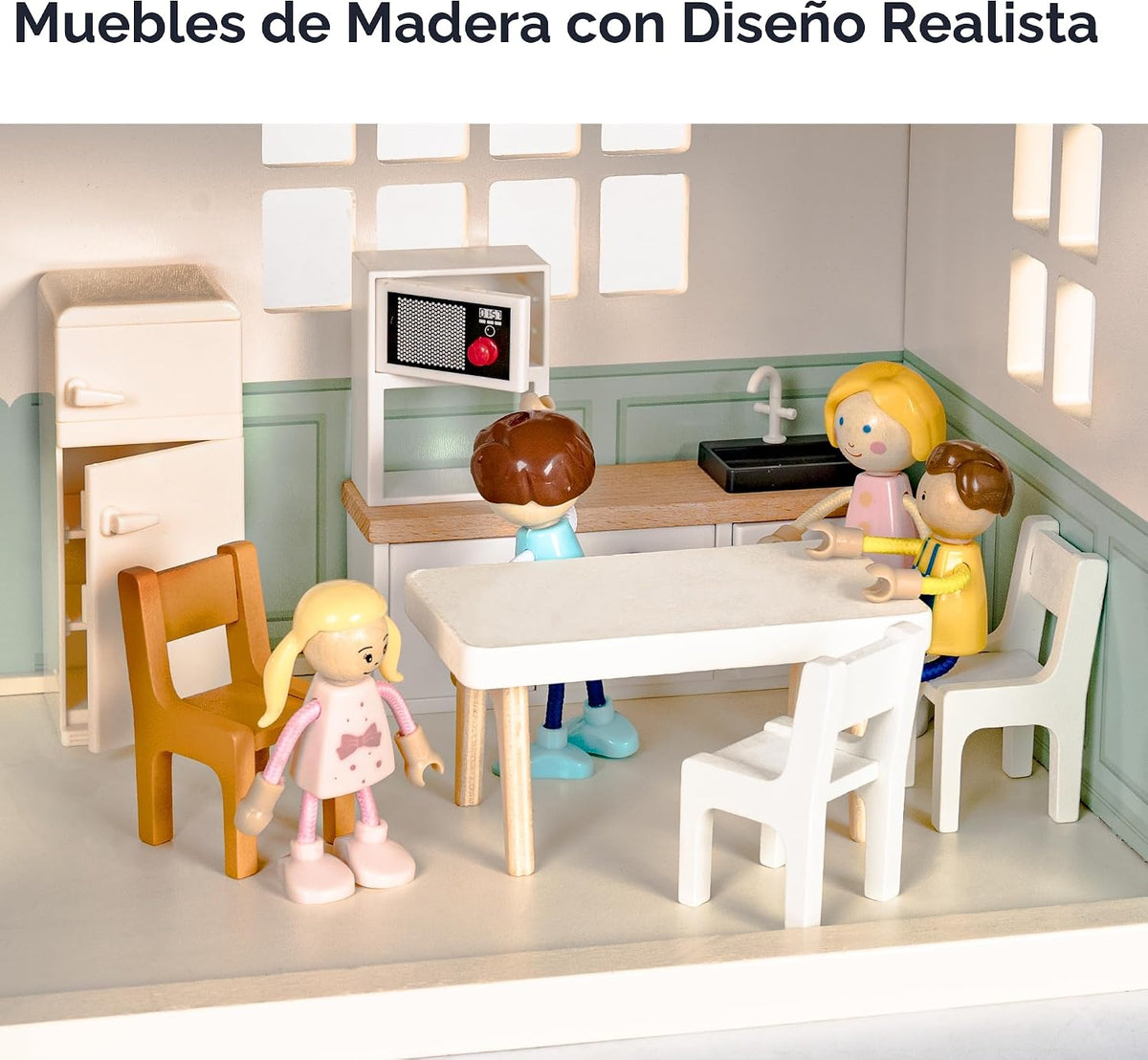 Casa de muñecas de madera para niños, juego de casa de muñecas de juguete de estilo moderno de 6 habitaciones