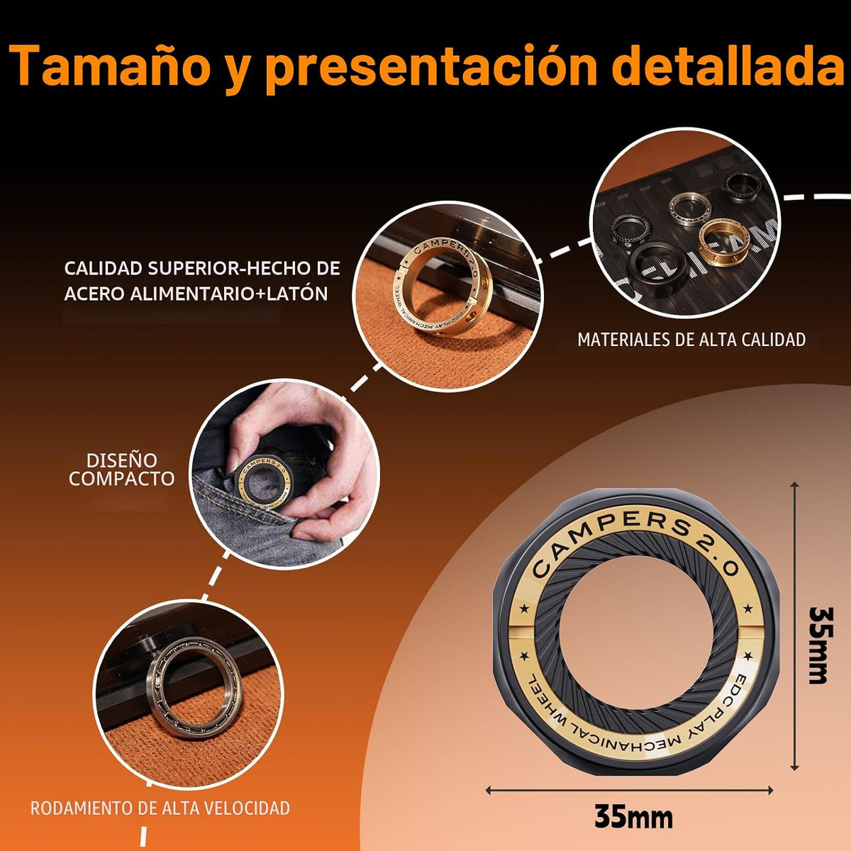 Fidget Spinner para alivio del estrés – Anillo magnético fidget DIY con sonidos atractivos, juguetes de acero inoxidable EDC para adultos y adolescentes, perfecto para el trabajo, estudio, espera
