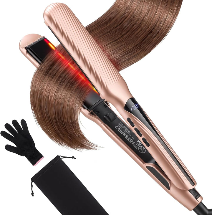 YEGUBEGU Flat Iron Hair Straightener with 1.6" Infrared Ceramic Wid...