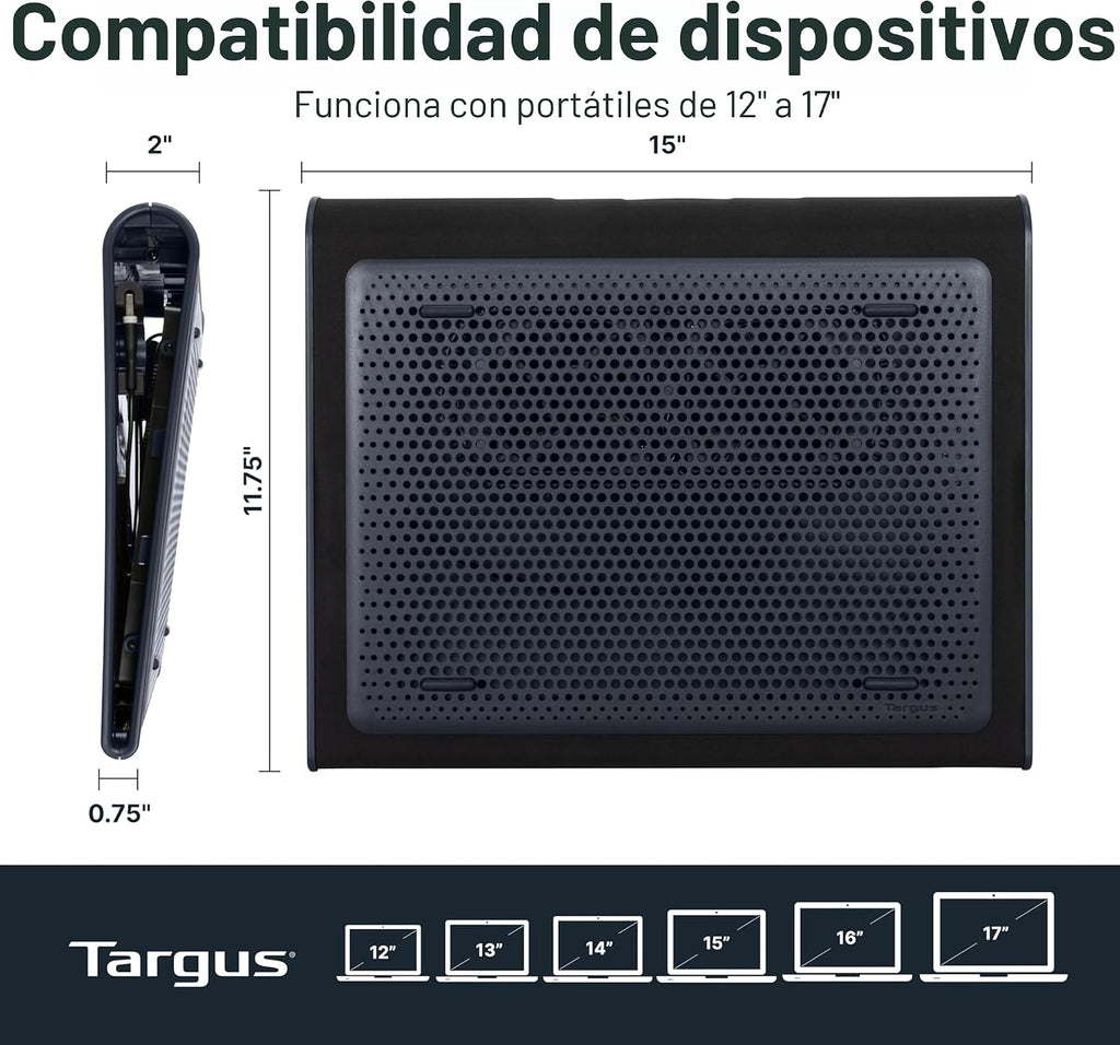 Targus Alfombrilla de Enfriamiento para Regazo con Doble Ventilador de 17 Pulgadas, Tilted