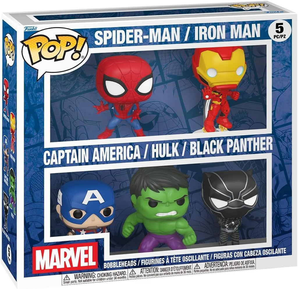 Funko Pop! Marvel: Spiderman/Iron Man/CPT. América/Hulk/Black Panther, 5