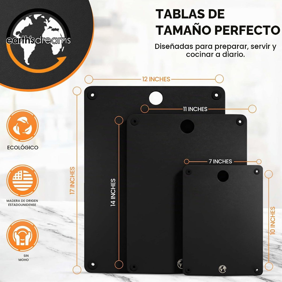 Juego de 3 tablas de cortar de madera compuesta