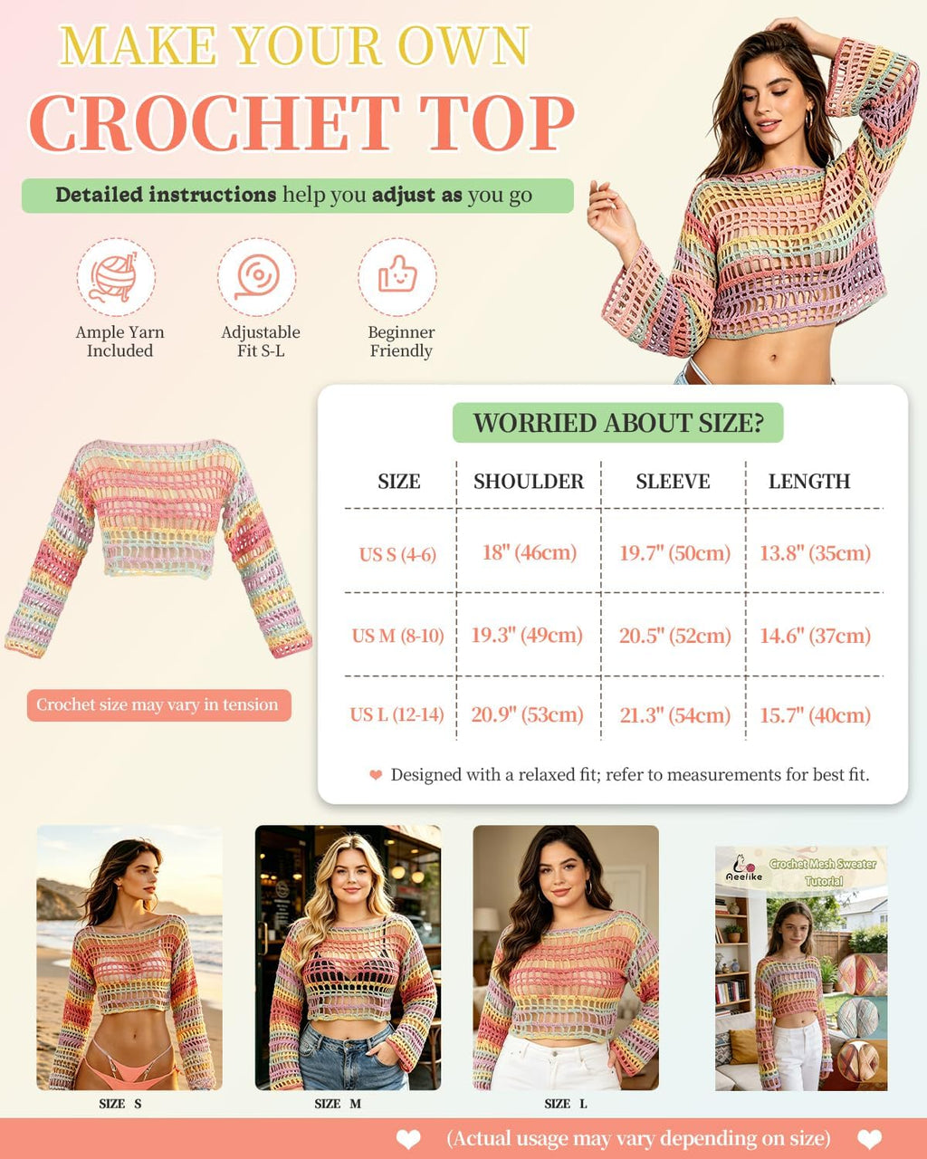 Aeelike Kit de ganchillo para adultos,Mujer Crochet Coverup,Hilo de algodón