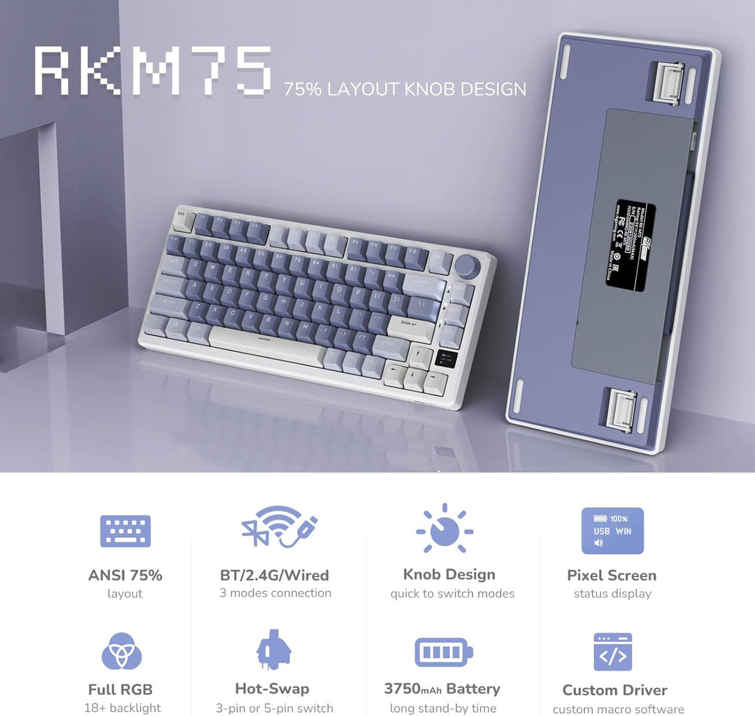 RK ROYAL KLUDGE M75 - Teclado mecánico con pantalla inteligente OLE...