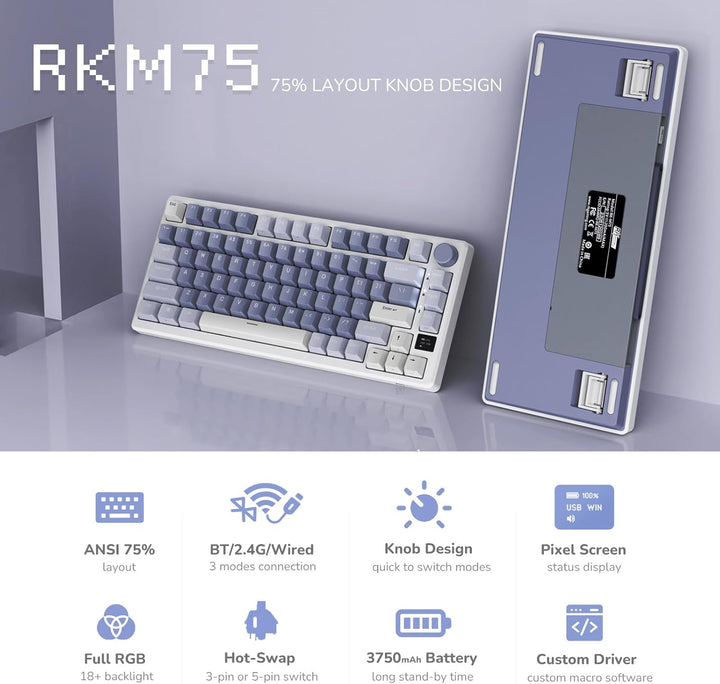 RK ROYAL KLUDGE M75 - Teclado mecánico con pantalla inteligente OLE...