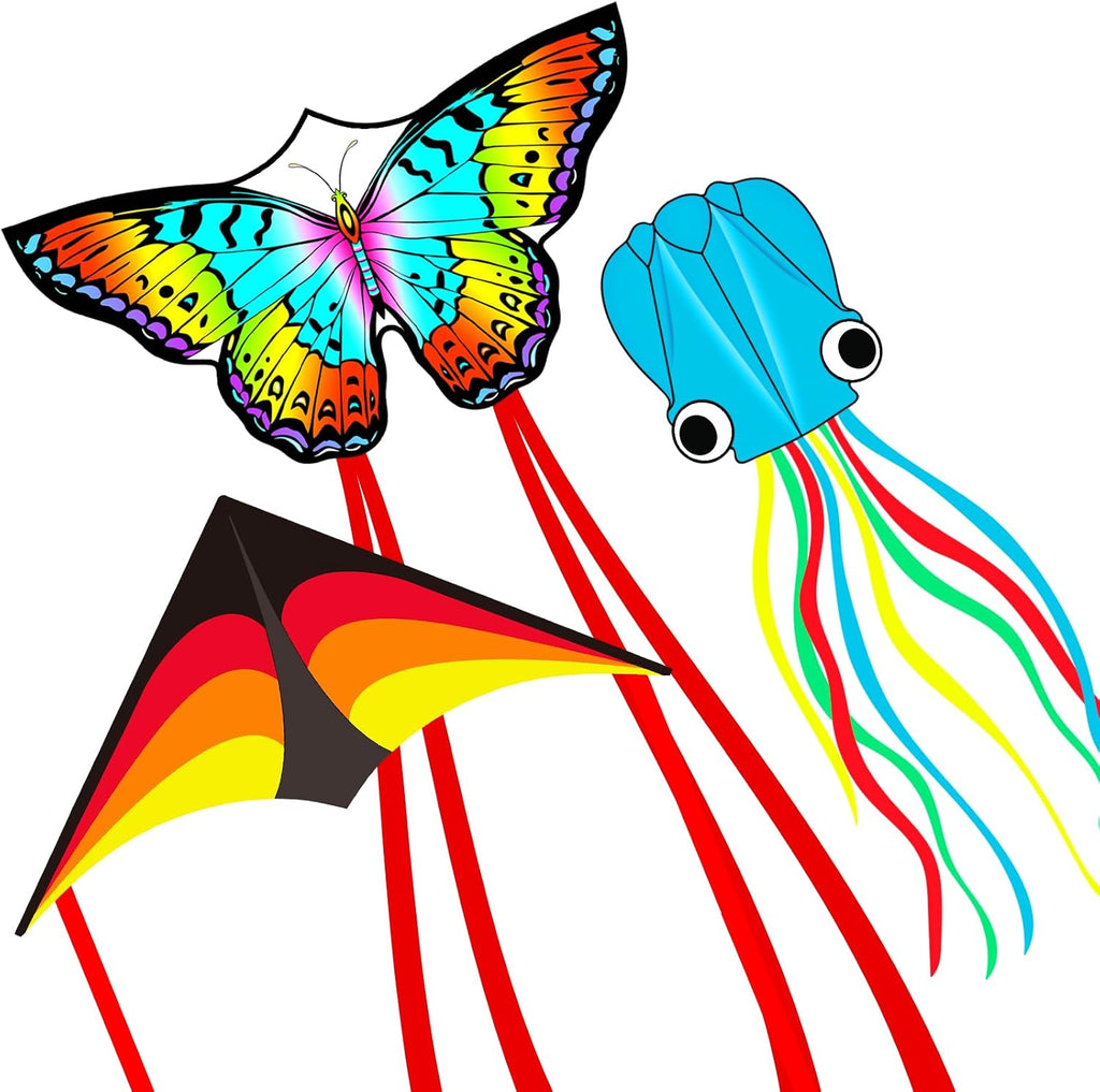 Cometas grandes de pulpo para niños y adultos, cometa grande para principiantes, cometas para niños de 4 a 8 años, actividades al aire libre con línea y mango