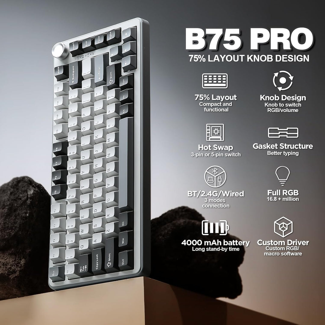 YUNZII Teclado mecánico inalámbrico B75 PRO, diseño del 75% con per...