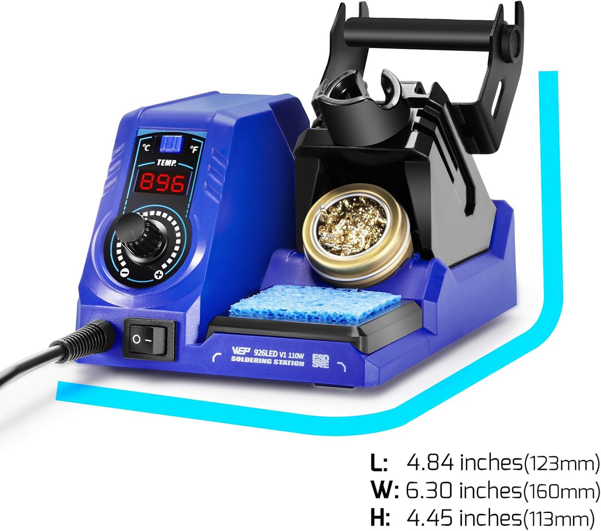WEP 926LED V1 110W Kit de estación de soldador con alambre de soldadura, 5 puntas de soldadura, limpiador de puntas, pinzas, bomba desoldadora con control de temperatura de precisión, modo de suspensión, ℉/℃