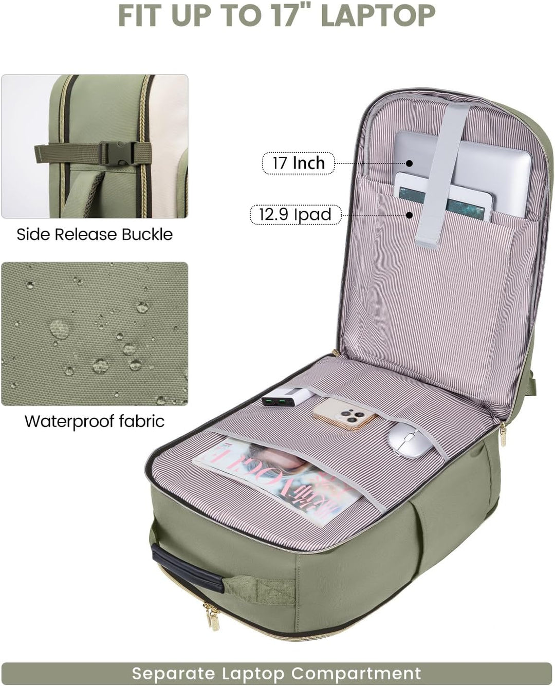 LOVEVOOK Mochila de equipaje de mano artículo personal bolsa de via...
