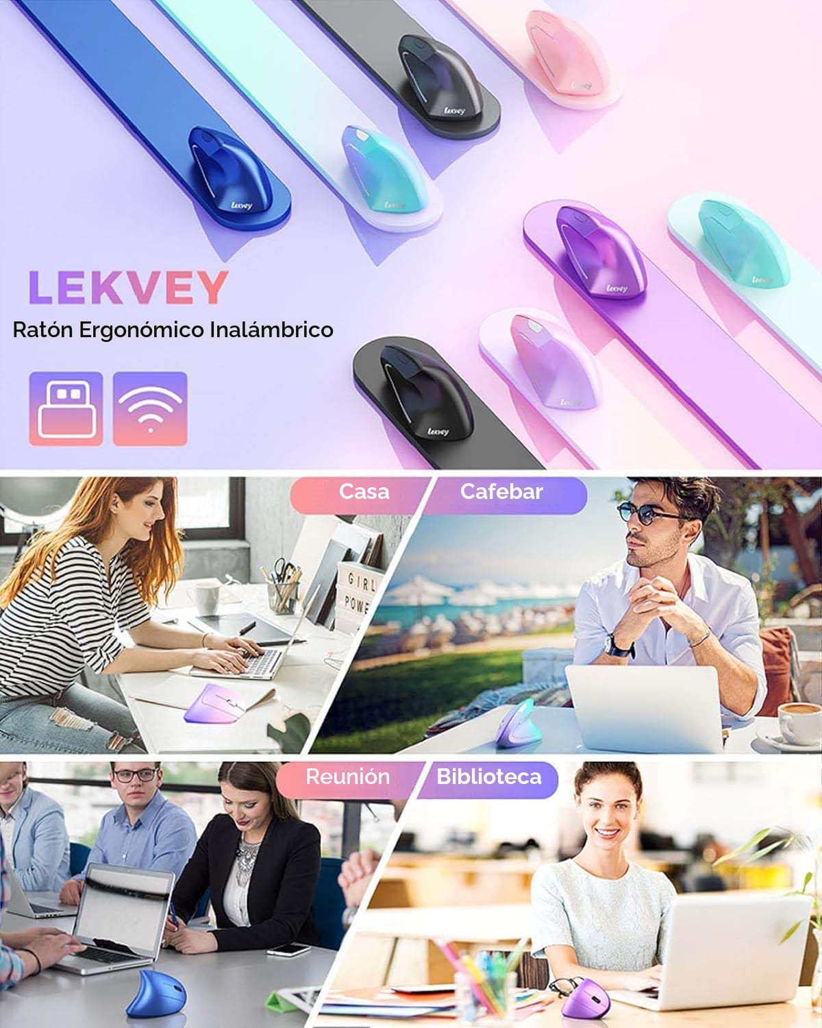 Lekvey Ratón ergonómico, ratón inalámbrico vertical recargable 2.4...
