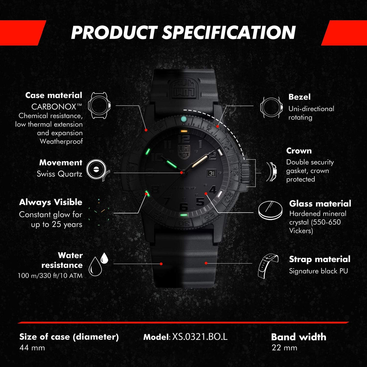 Luminox Leatherback SEA Turtle Giant Blackout Reloj para Hombre - Reloj de Buceo con Función de Fecha Resistente al Agua 100m