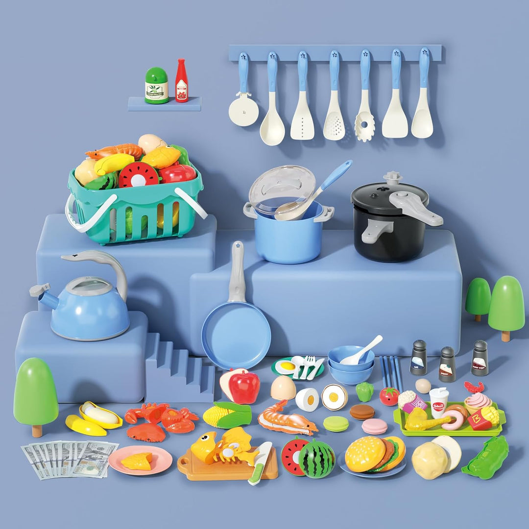 130 piezas de juego de cocina, ollas y sartenes de juego de simulac...