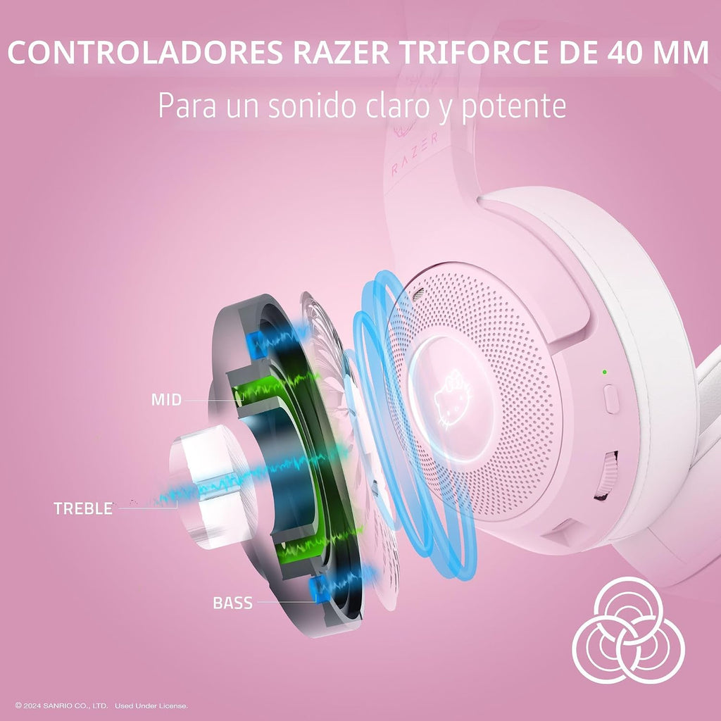 Razer Kraken Kitty V2 BT Auriculares Inalámbricos RGB: Chroma RGB - Bluetooth 5.2 - Controladores de 40 mm - Batería de 40 hrs con Carga Tipo C - Edición Hello Kitty & Friends