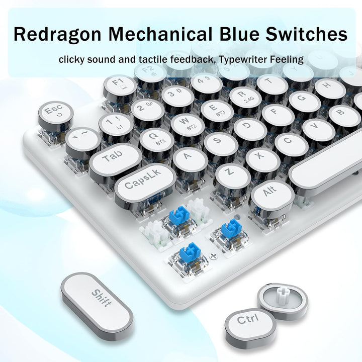 Redragon K710 - Teclado mecánico inalámbrico tipo máquina de escrib...