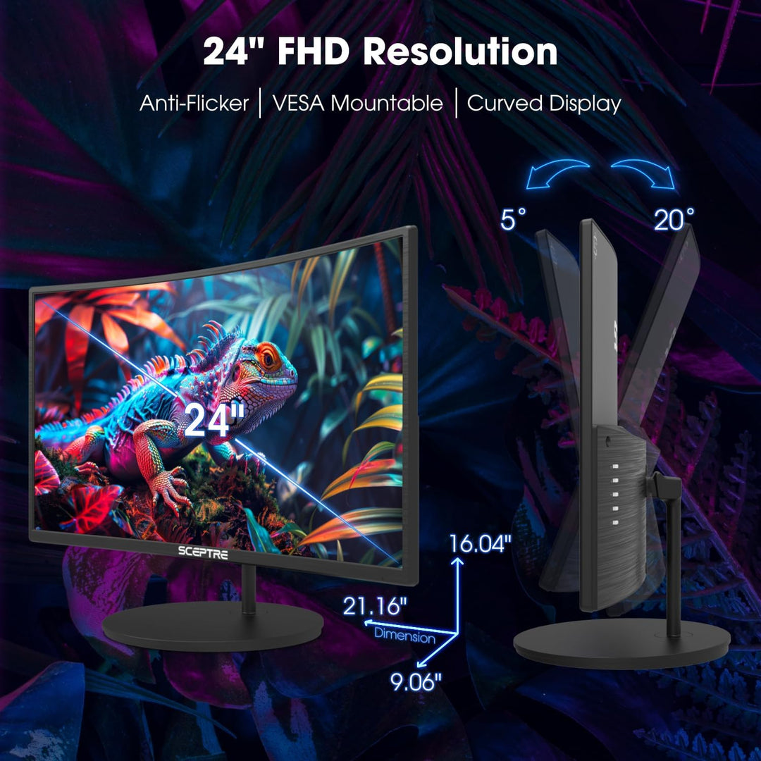 ¡Nuevo! Sceptre - Monitor curvo para videojuegos de 24 pulgadas, 10...