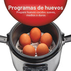 Hamilton Beach - Arrocera programable digital y vaporizador de alimentos, con funciones de huevo duro cocido a fuego lento, bandeja para huevos/vapor, pequeña y compacta, 6 tazas cocinadas (3 sin