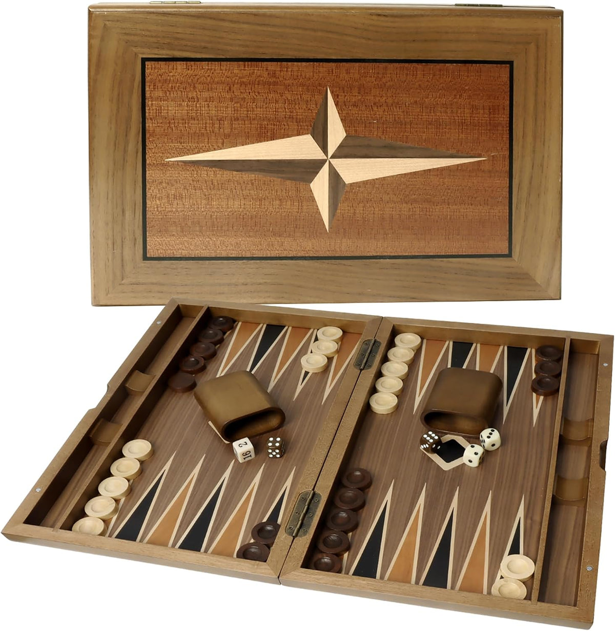 GSE Games & Sports Expert Juego de tablero de backgammon plegable de madera de alta calidad, juegos de mesa clásicos tradicionales de estrategia (estrella, 21 pulgadas)