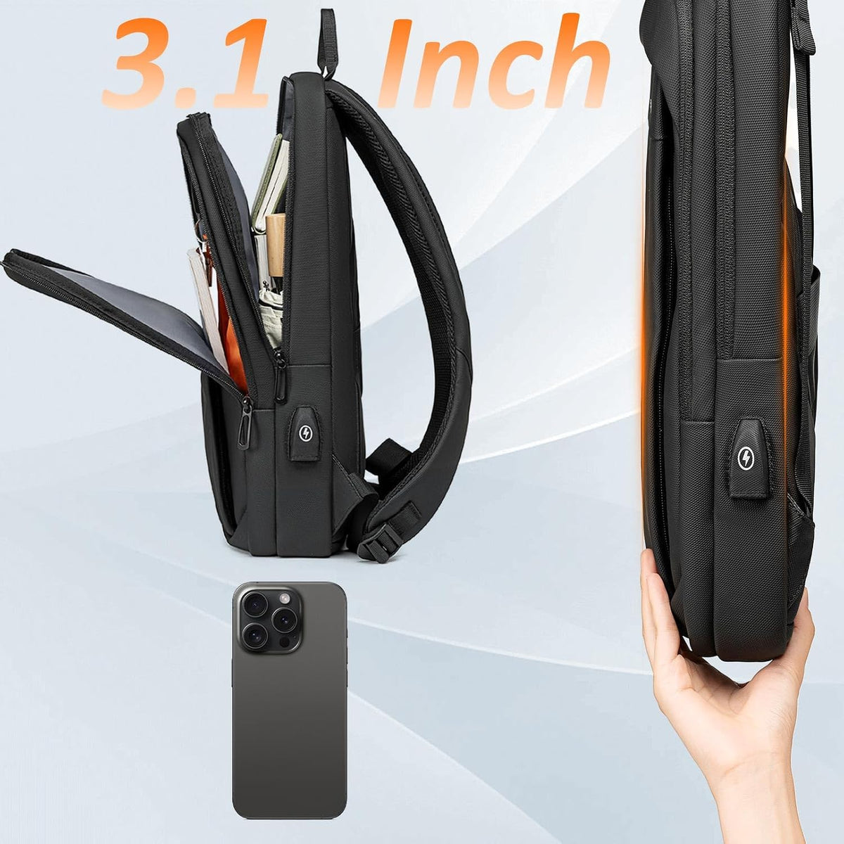 FENRUIEN Mochila delgada para laptop de 15.6 pulgadas, color negro