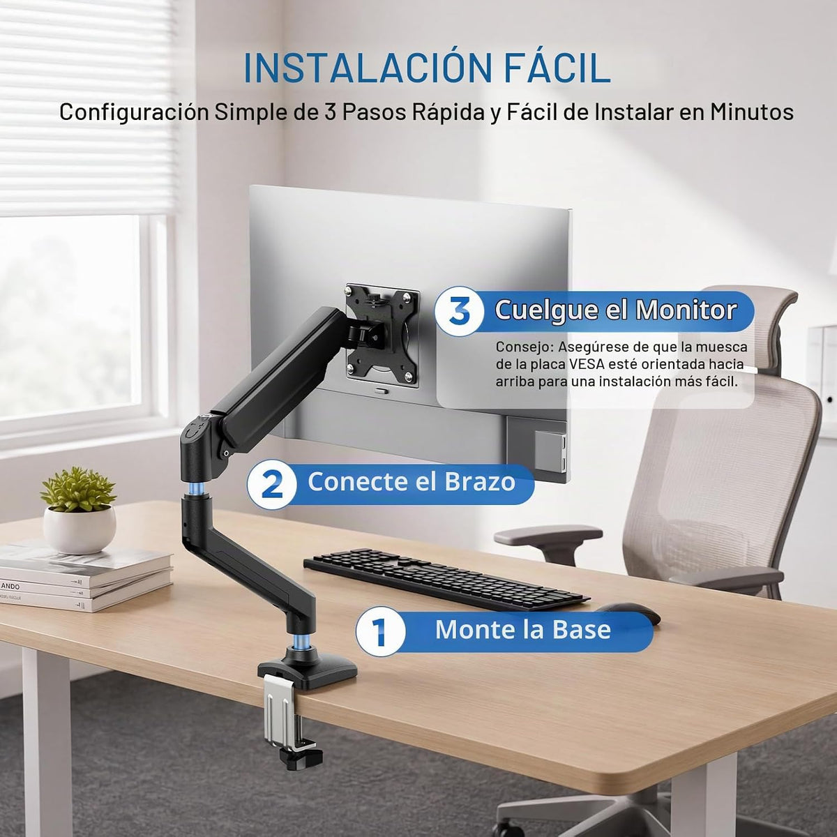 GRIFEMA Soporte de monitor de resorte de gas para 13-32", brazo de monitor