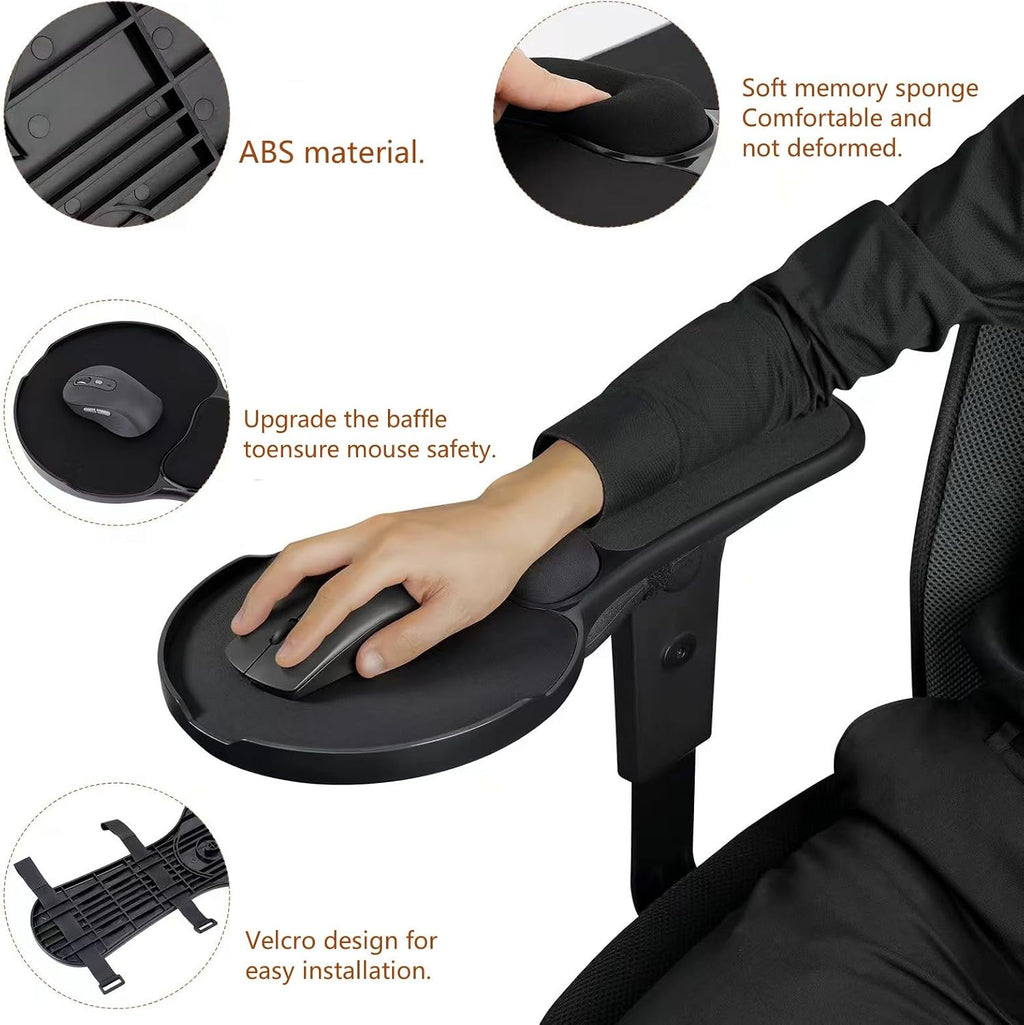 Alfombrilla de mouse ergonómica mejorada para silla, bandeja de mouse ajustable con cojín de muñeca, alfombrilla de mouse para brazo de silla, color negro