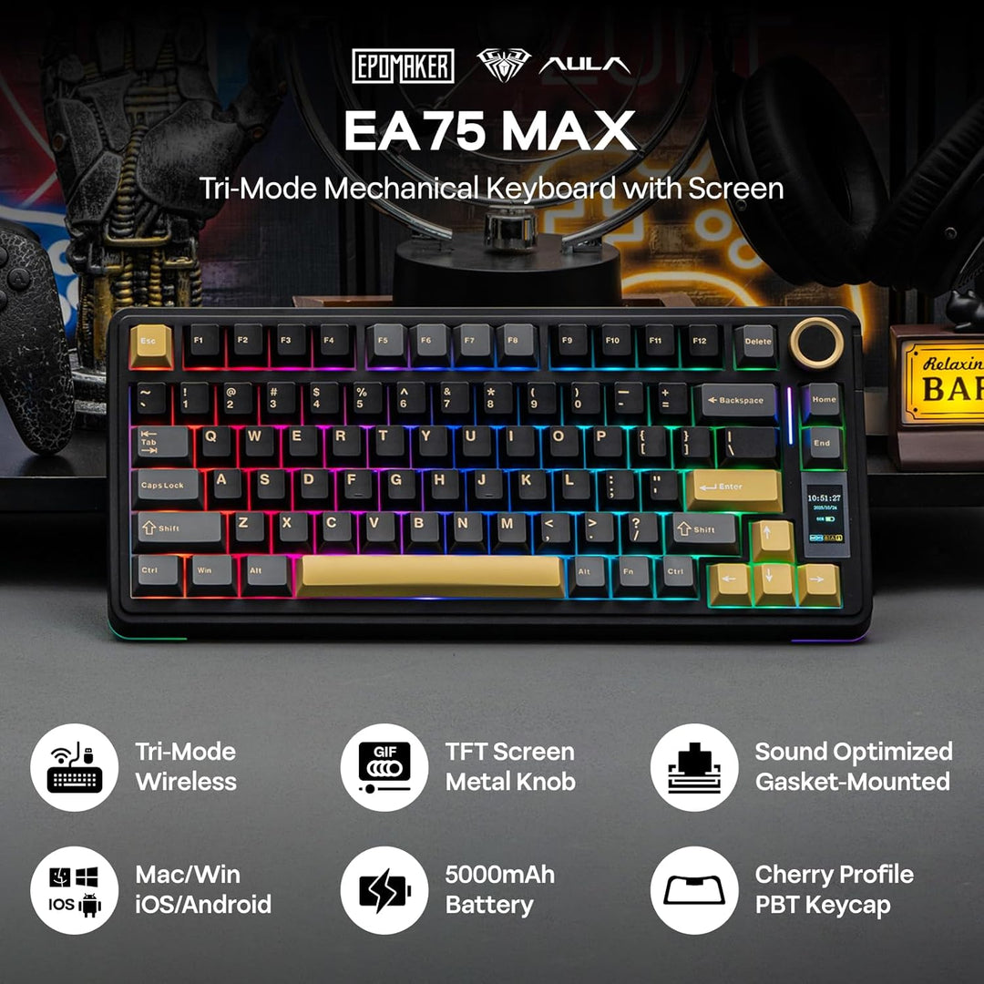 EPOMAKER X Aula EA75 MAX Wireless Gaming Keyboard with Screen &amp;...
