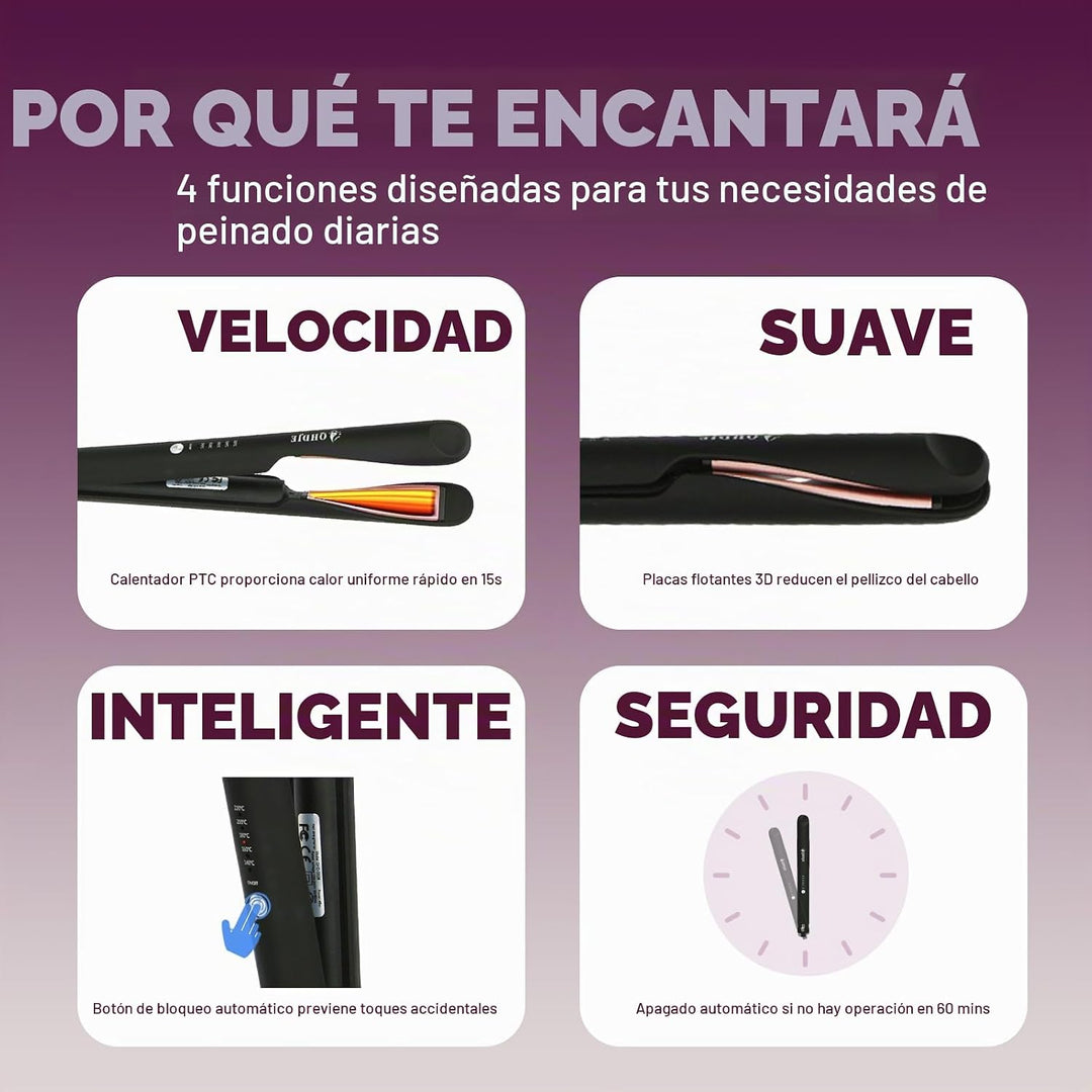 QHDJE Rizador y alisador 2 en 1 - Plancha alisadora giratoria, reve...