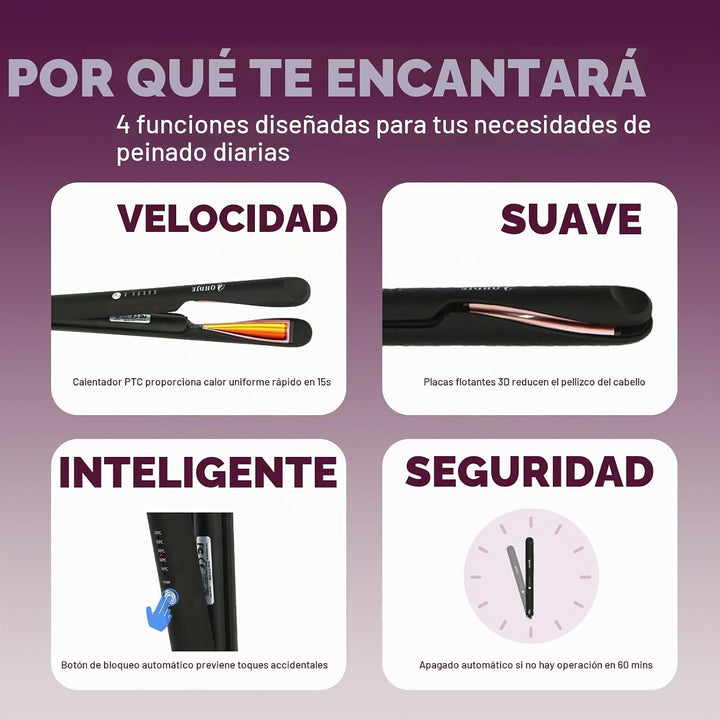 QHDJE Rizador y alisador 2 en 1 - Plancha alisadora giratoria, reve...