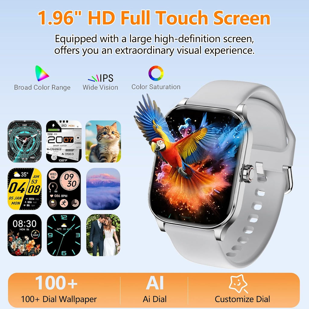Reloj inteligente para mujeres y hombres, relojes inteligentes con GPS con frecuencia cardíaca, SpO2, monitor de sueño/estrés, más de 100 relojes deportivos de fitness, rastreador de actividad impermeable IP68 para teléfono Android/iOS (plata, 1.96