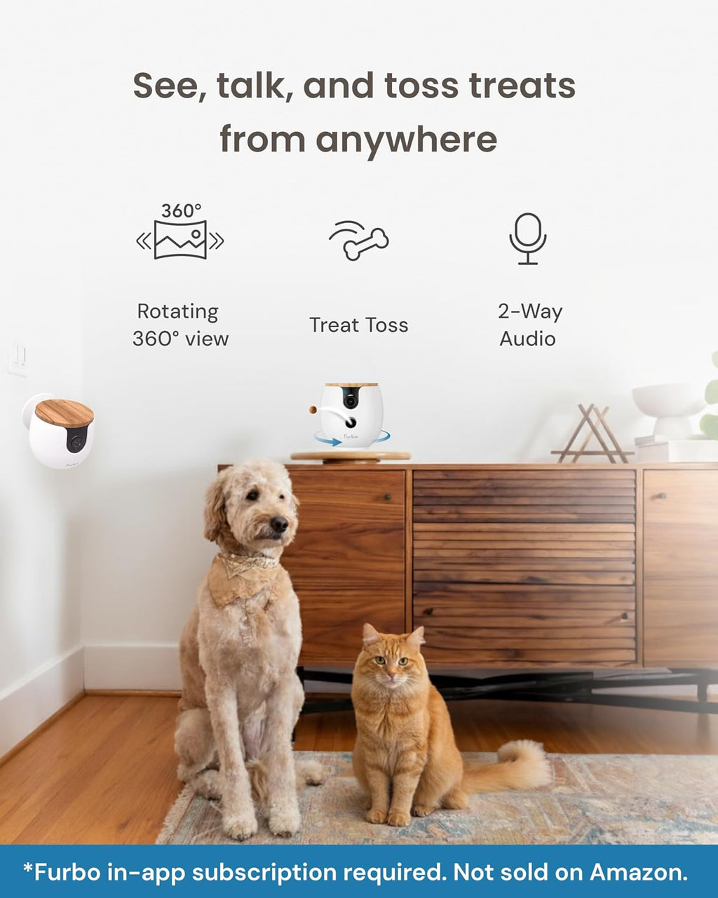 Furbo [Nueva mini cámara de 360° + mini cámara [nueva suscripción requerida en la configuración] (suscripción de niñera de 2 cámaras): Alertas de seguridad para mascotas, cámaras para perros y gatos