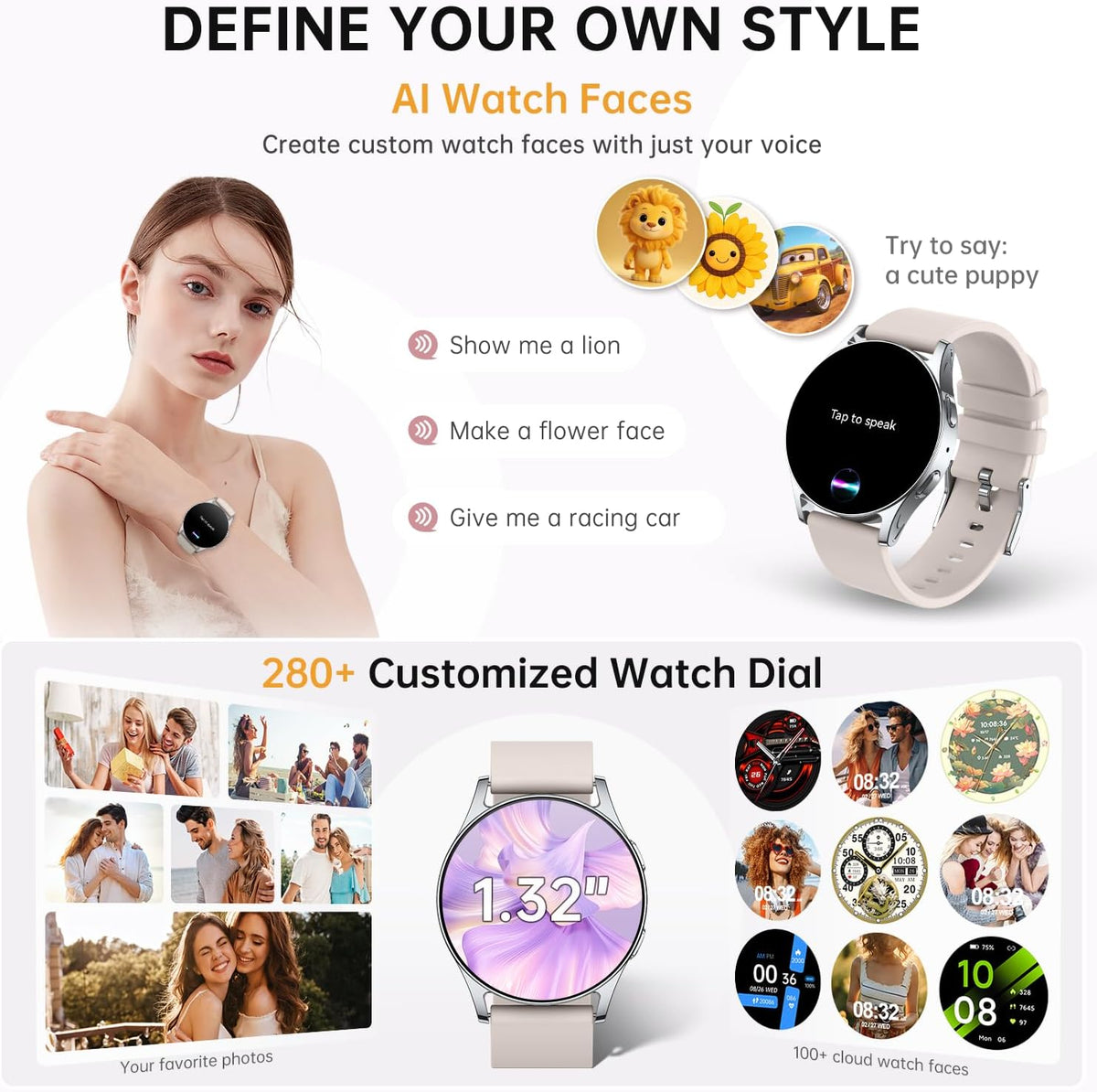 Reloj inteligente para mujeres y hombres, rastreador de actividad AMOLED de 1.614 in para Android iPhone con pantalla siempre encendida, más de 150 deportes, contador de calorías y pasos, monitor de sueño, responder/hacer llamadas (luz de estrellas)