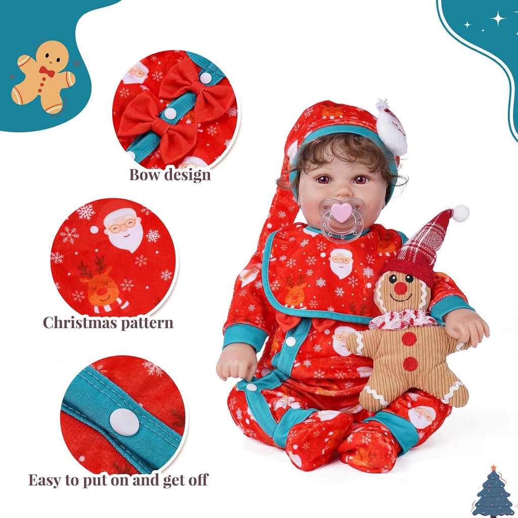 BABESIDE Juego de 8 piezas de ropa de muñeca de bebé Reborn de Navidad con moisés para muñecas de 17 a 22 pulgadas, accesorios de Navidad con manta de calcetín de Navidad, regalo ideal para niños a partir de 3 años