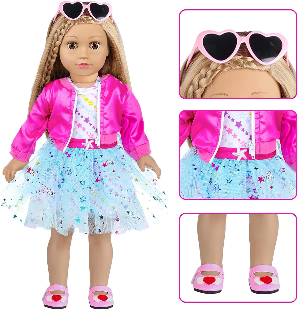 American - Juego de ropa y accesorios de maquillaje para muñecas de 18