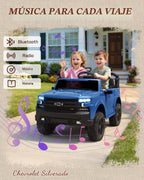 First Ride On Juguetes de 24 V y 2 plazas con licencia Chevrolet Silverado, vehículo eléctrico con control remoto y cinturones de seguridad, camión eléctrico con maletero, Bluetooth y luces LED (azul)