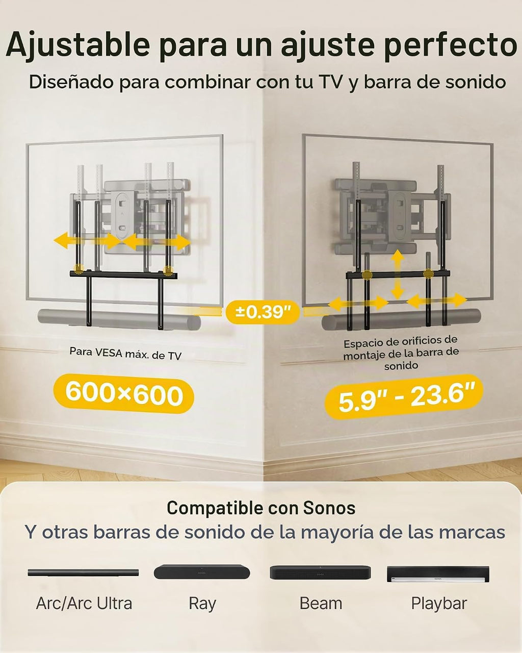 MonTEK - Soporte para barra de sonido debajo del televisor, se adapta a la