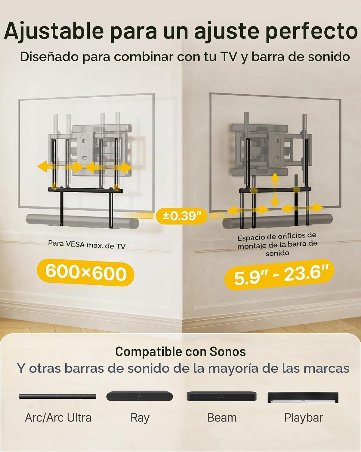 MonTEK - Soporte para barra de sonido debajo del televisor, se adapta a la