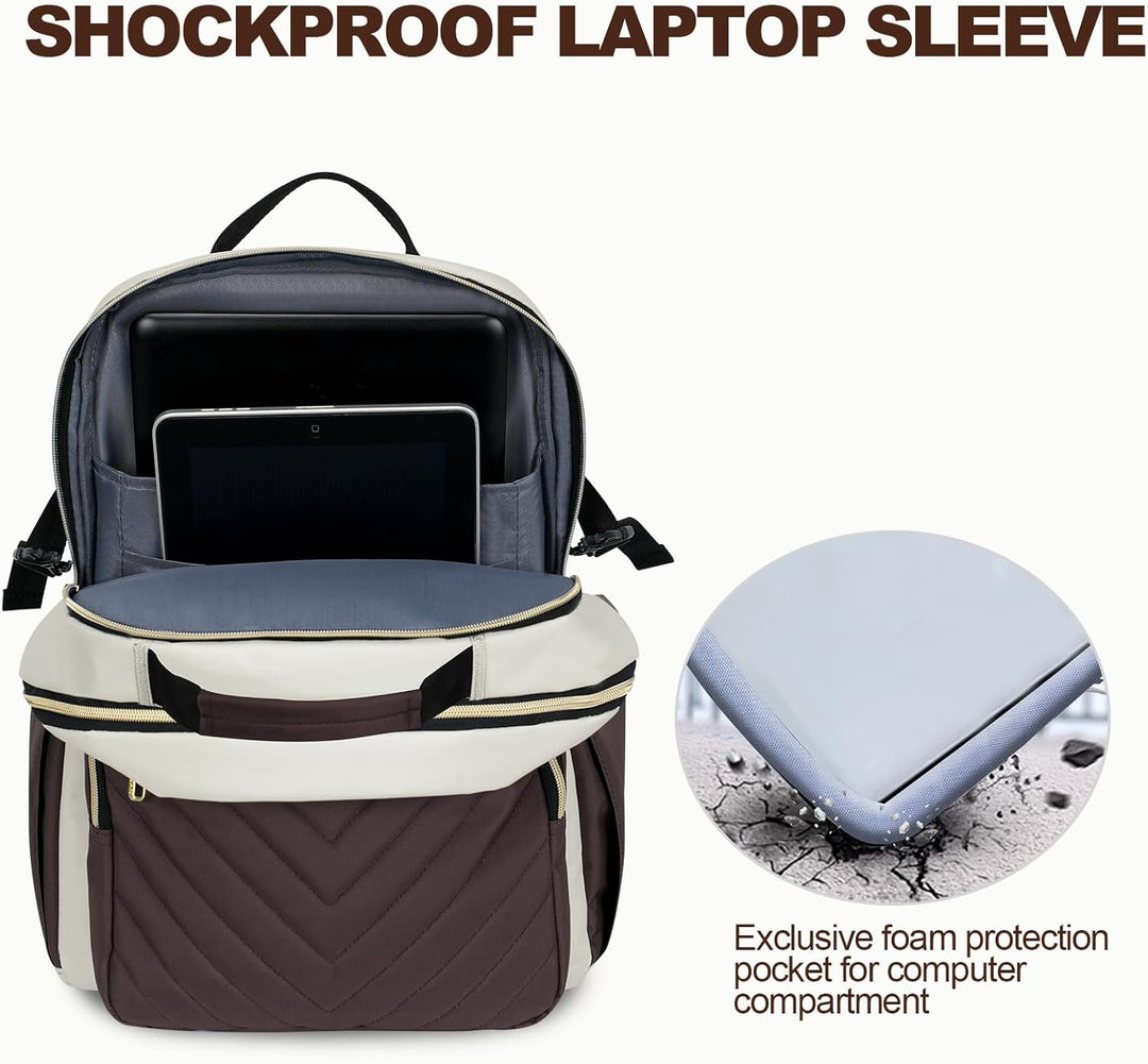 VANKEAN Mochila para laptop para mujer, Beige-café, 17,3 pulg., Moc...
